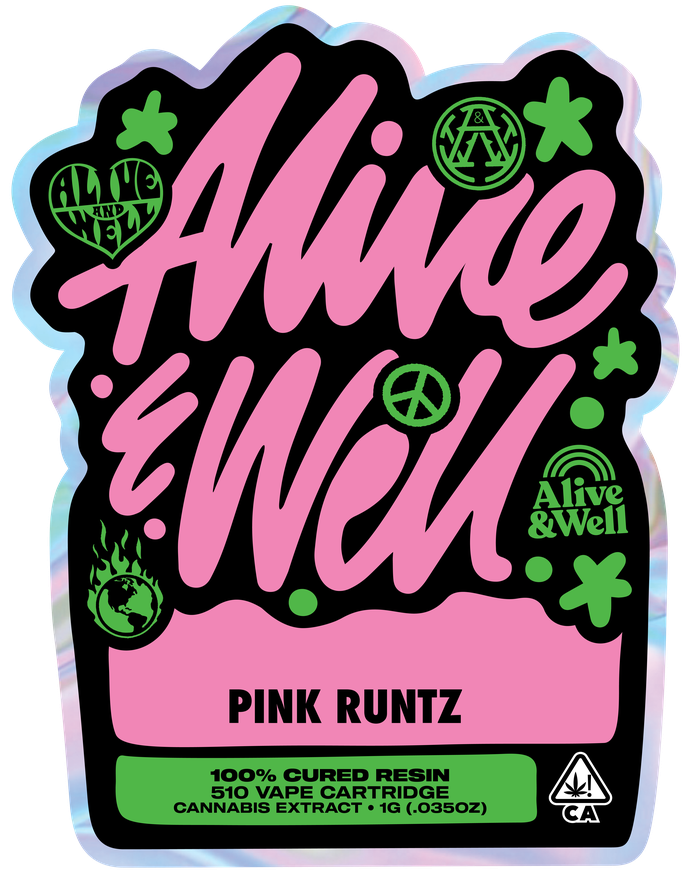 Pink Runtz hybrid — Alive & Well Cured Resin Cannabis Vape Cartridge