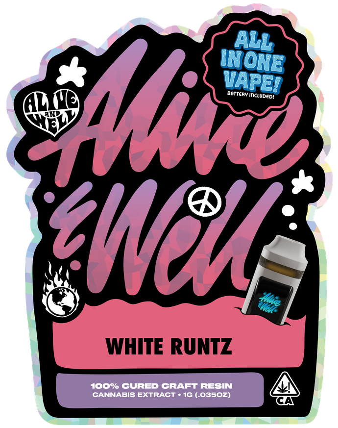 White Runtz hybrid — Alive & Well Cured Resin Cannabis Vape Cartridge