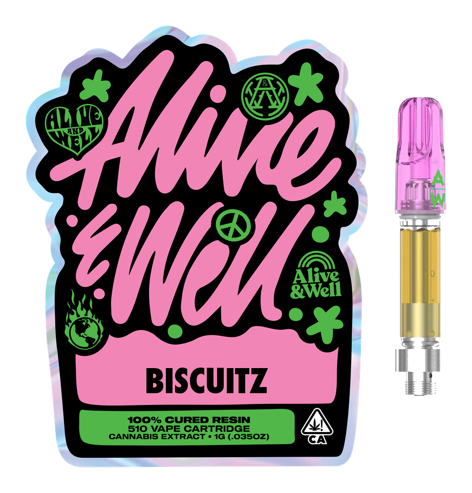 Biscuitz hybrid — Alive & Well Cured Resin Cannabis Vape Cartridge with 510 device