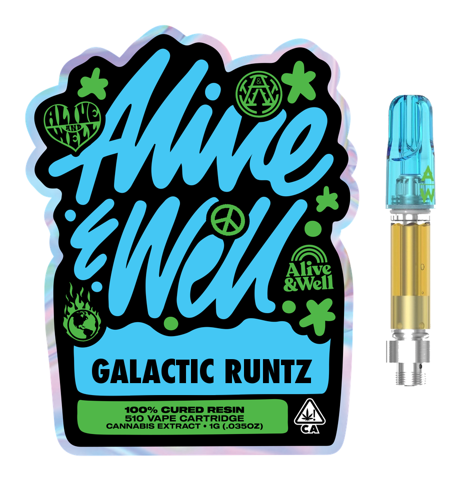 Galactic Runtz indica — Alive & Well Cured Resin Cannabis Vape Cartridge with 510 device