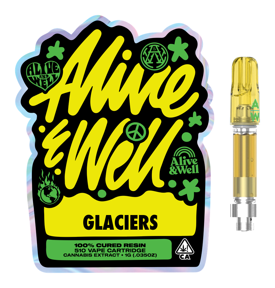 Glaciers sativa — Alive & Well Cured Resin Cannabis Vape Cartridge with 510 device