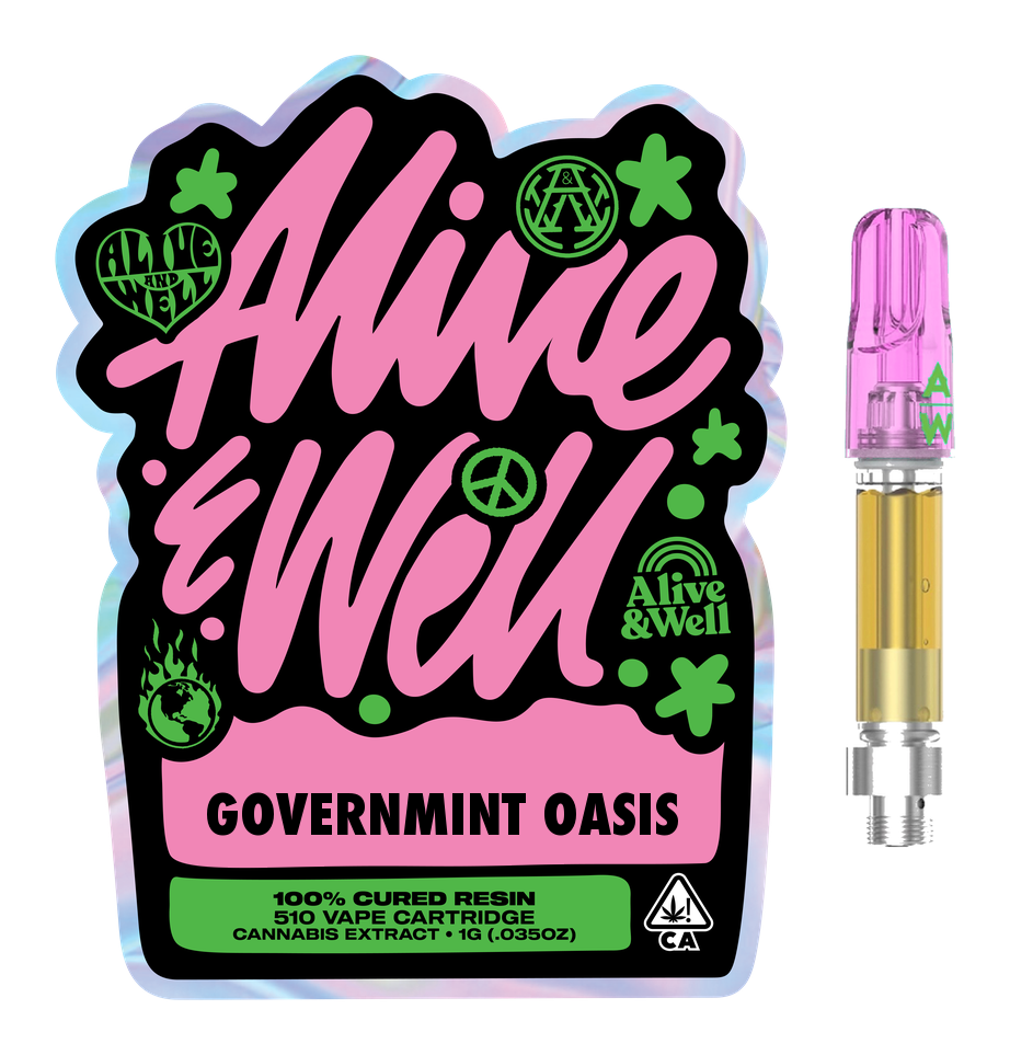 Governmint Oasis hybrid — Alive & Well Cured Resin Cannabis Vape Cartridge with 510 device