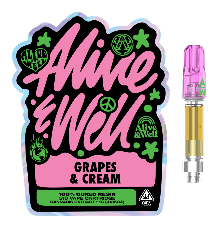 Grapes & Cream hybrid — Alive & Well Cured Resin Cannabis Vape Cartridge with 510 device
