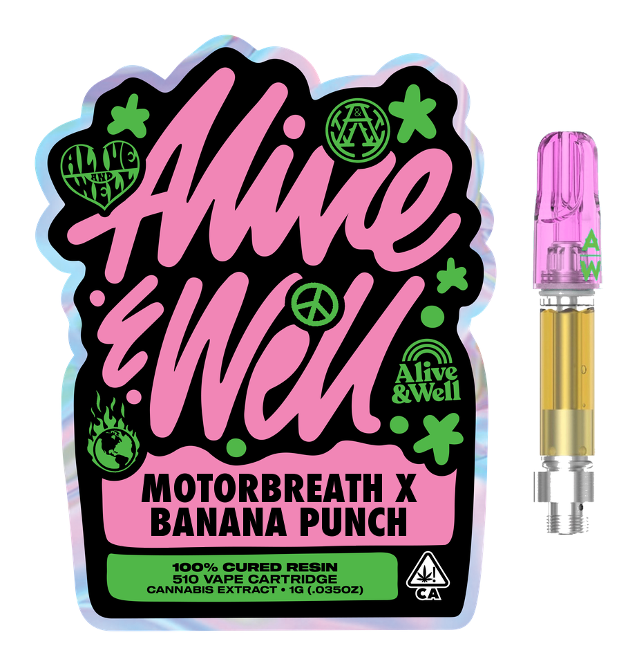 Motorbreath x Banana Punch hybrid — Alive & Well Cured Resin Cannabis Vape Cartridge with 510 device
