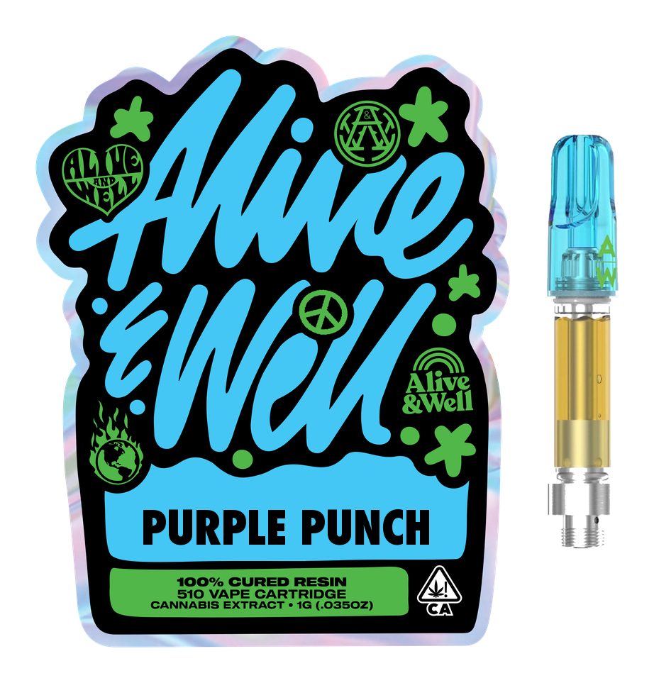 Purple Punch indica — Alive & Well Cured Resin Cannabis Vape Cartridge with 510 device