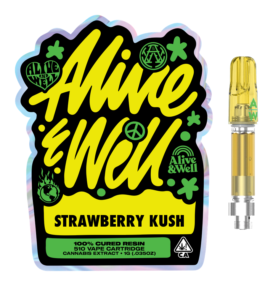 Strawberry Kush sativa — Alive & Well Cured Resin Cannabis Vape Cartridge with 510 device
