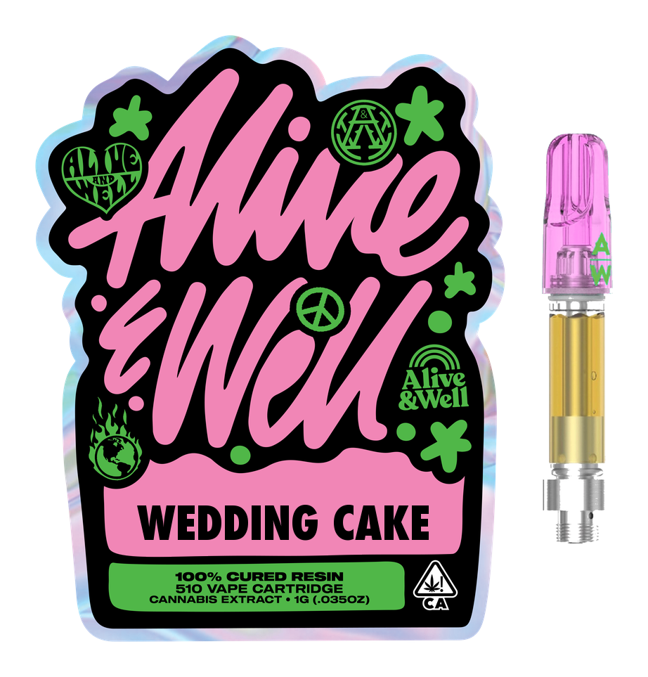 Wedding Cake hybrid — Alive & Well Cured Resin Cannabis Vape Cartridge with 510 device